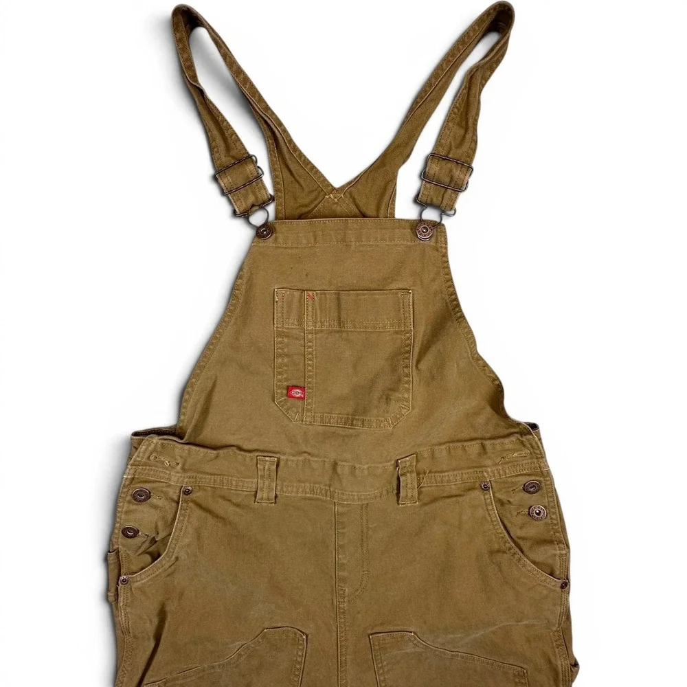 Dickies Overalls Mens 30x30 Brown Duck Canvas Double Knee Bib Workwear Dungarees - Picture 2 of 12